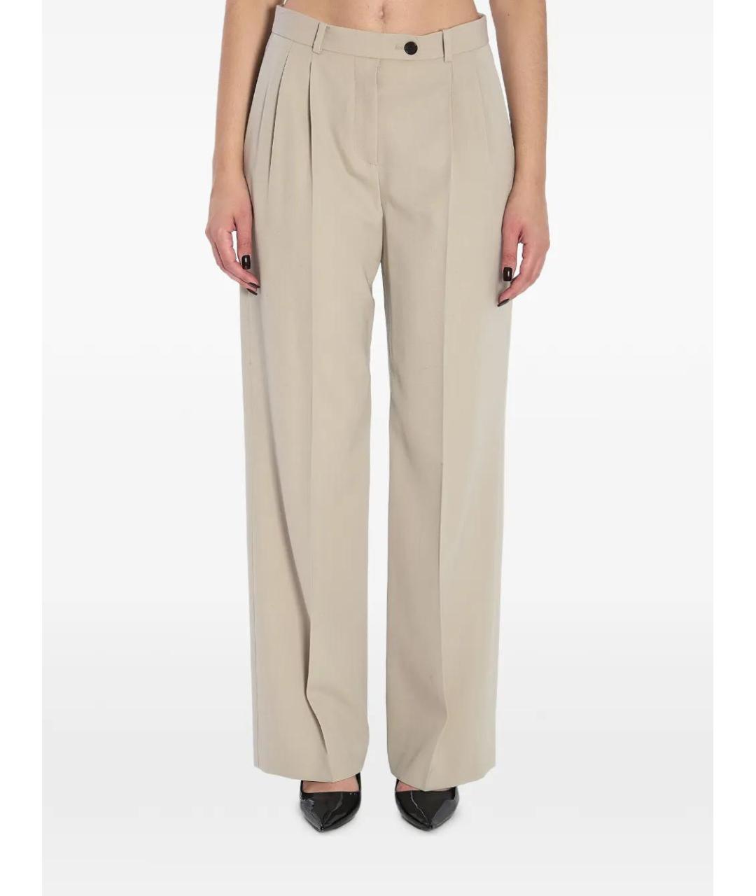 THE ROW Бежевые шерстяные прямые брюки, фото 5