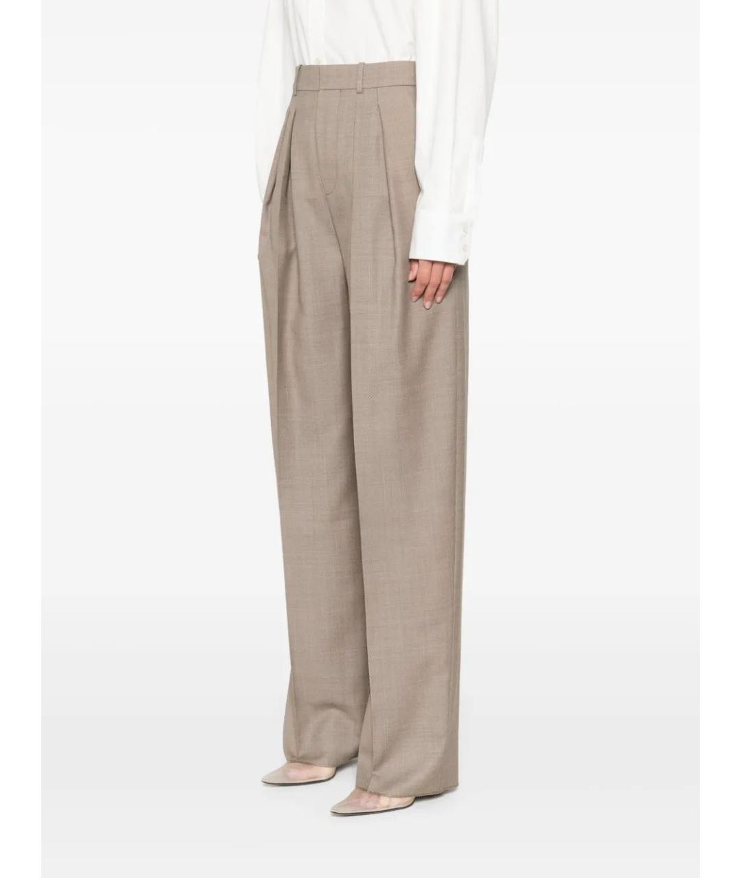 SAINT LAURENT Бежевые шерстяные прямые брюки, фото 5