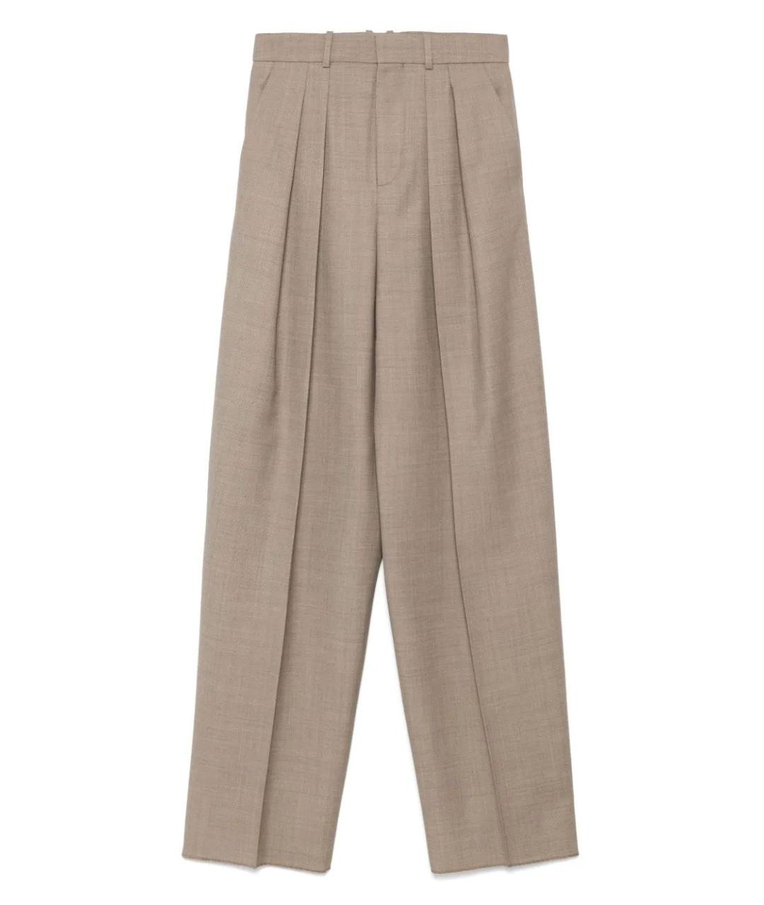 SAINT LAURENT Бежевые шерстяные прямые брюки, фото 1