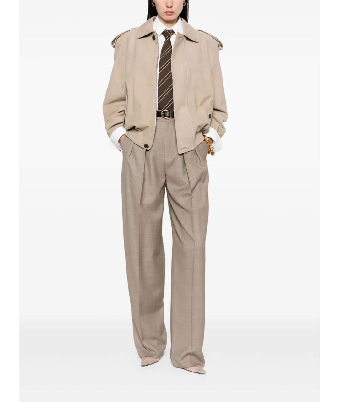 SAINT LAURENT Бежевые шерстяные прямые брюки, фото 4