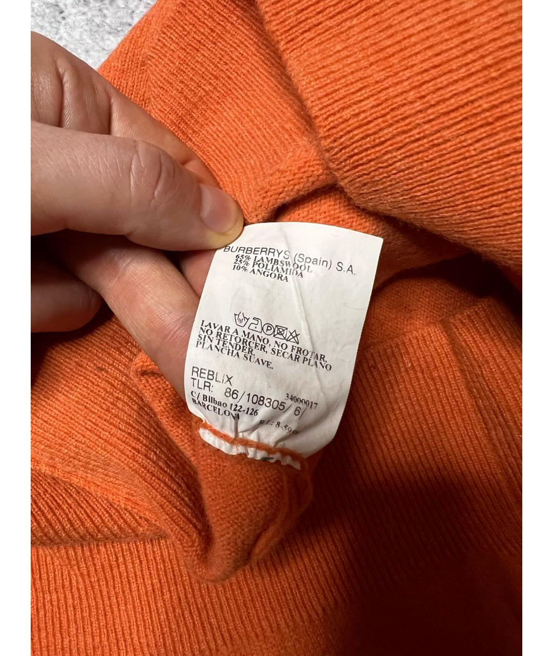 BURBERRY Оранжевый шерстяной джемпер / свитер, фото 4