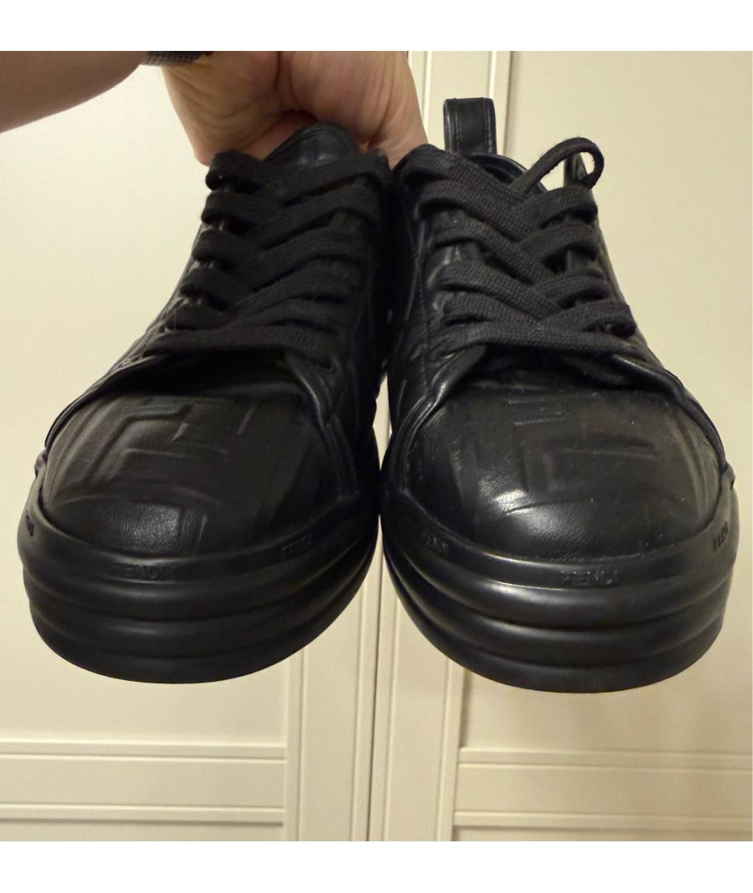 FENDI Черные кожаные кеды, фото 5