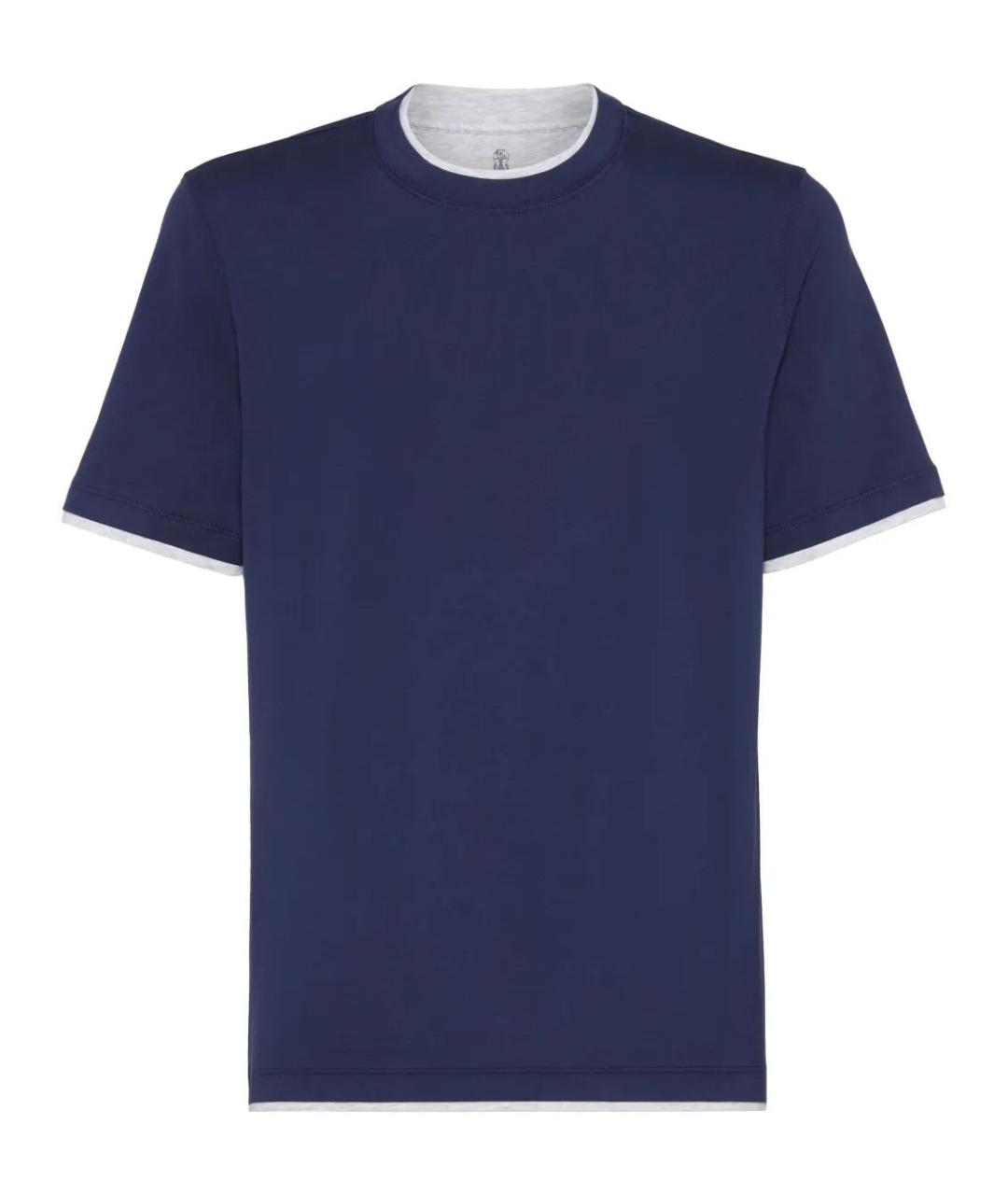 BRUNELLO CUCINELLI Синяя хлопковая футболка, фото 1