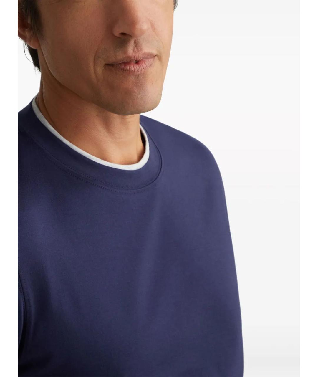 BRUNELLO CUCINELLI Синяя хлопковая футболка, фото 4