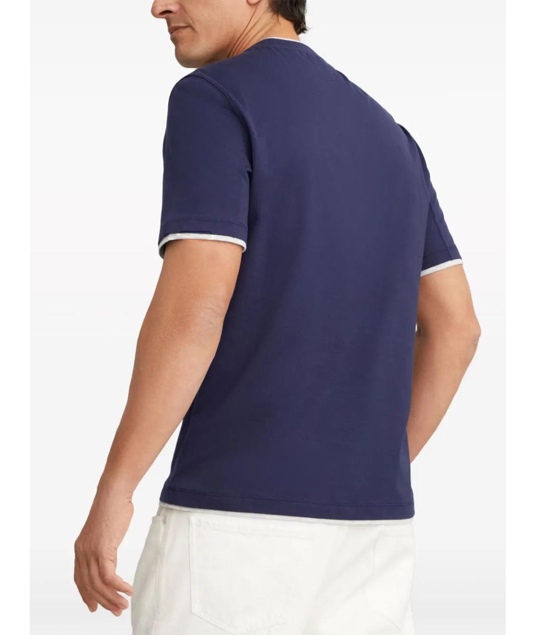 BRUNELLO CUCINELLI Синяя хлопковая футболка, фото 3