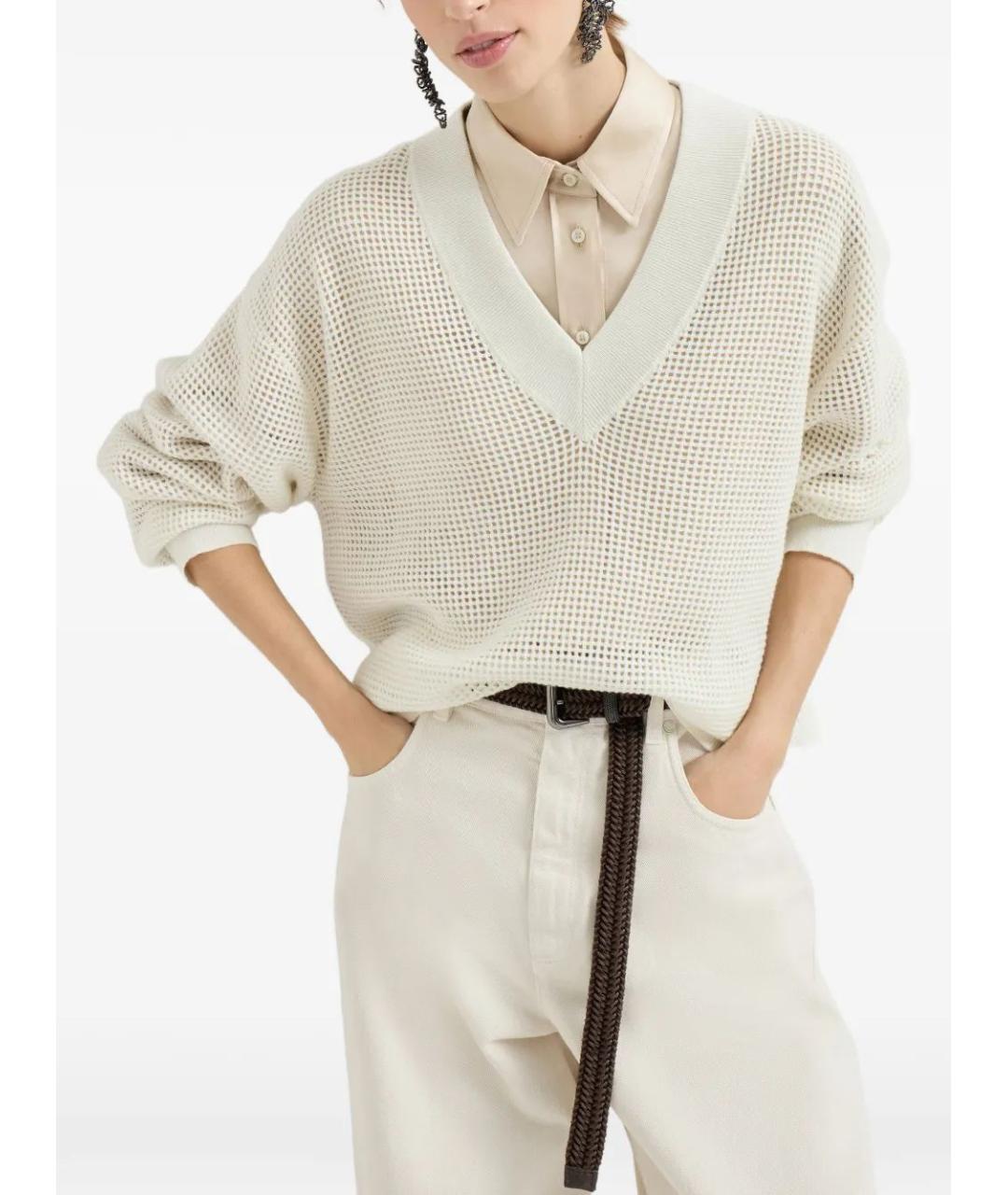 BRUNELLO CUCINELLI Бежевый кашемировый джемпер / свитер, фото 3