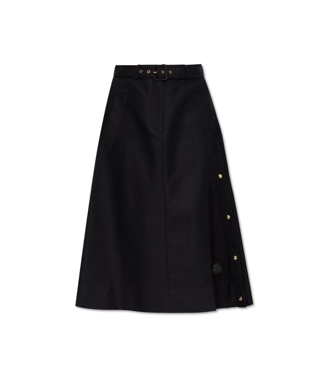 MONCLER Черная кожаная юбка миди, фото 1