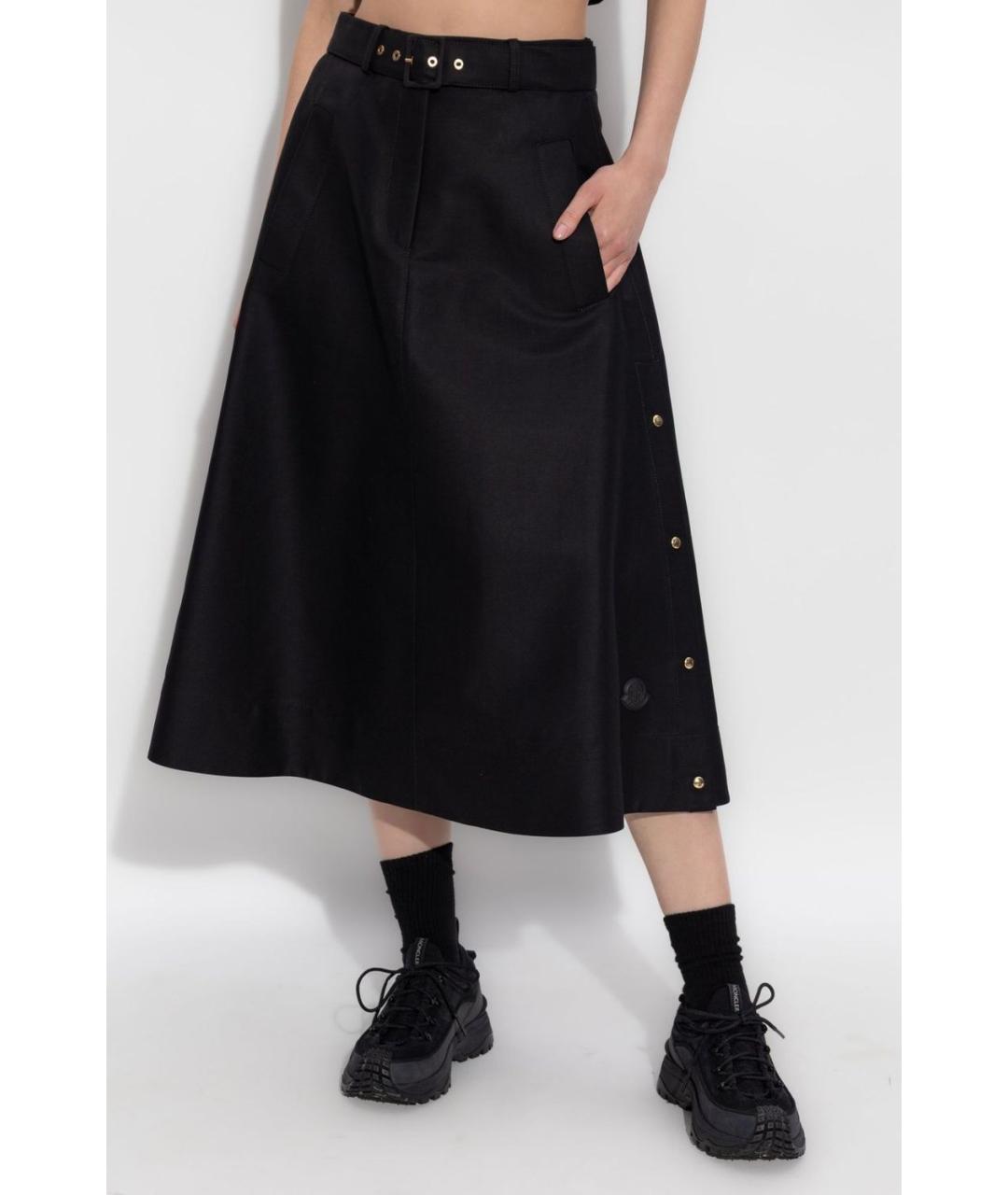 MONCLER Черная кожаная юбка миди, фото 2