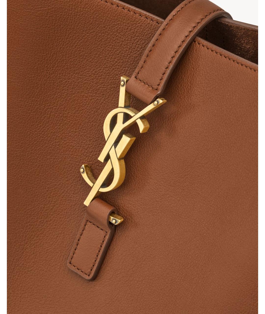 SAINT LAURENT Коричневая кожаная сумка через плечо, фото 5