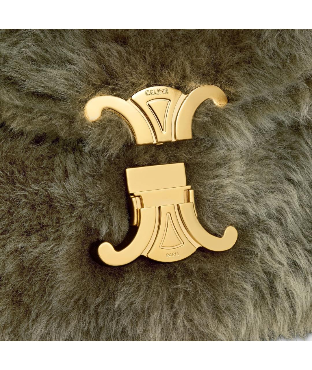 CELINE Хаки меховая сумка с короткими ручками, фото 3