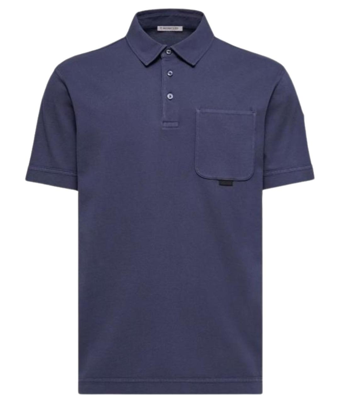 MONCLER Синее хлопковое поло с коротким рукавом, фото 1