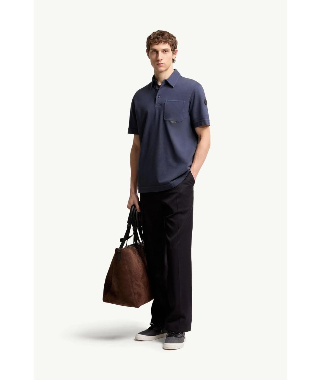 MONCLER Синее хлопковое поло с коротким рукавом, фото 2