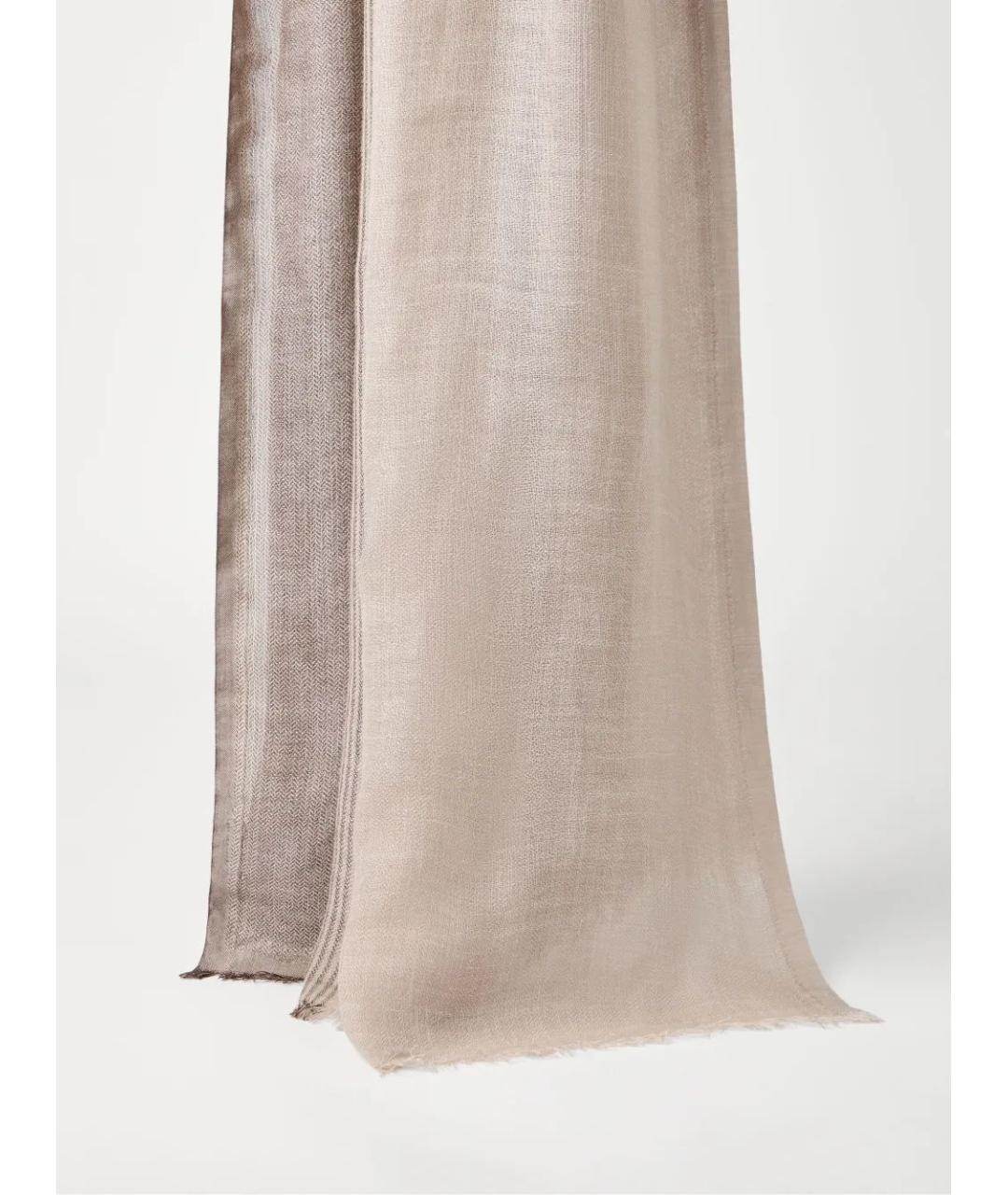 BRUNELLO CUCINELLI Бежевый шелковый шарф, фото 2