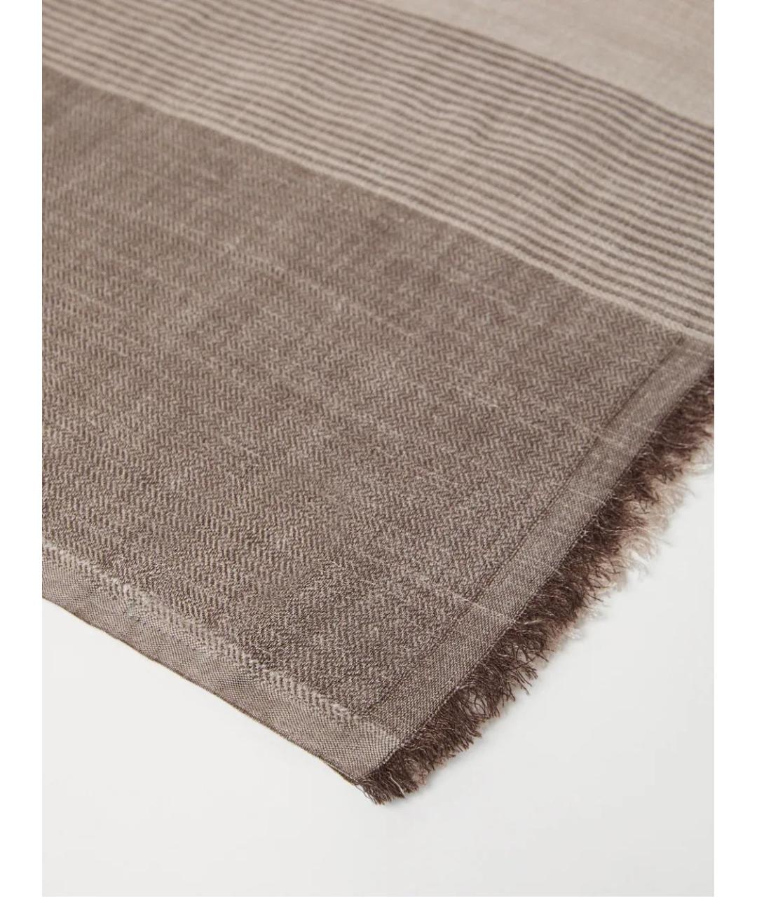 BRUNELLO CUCINELLI Бежевый шелковый шарф, фото 3