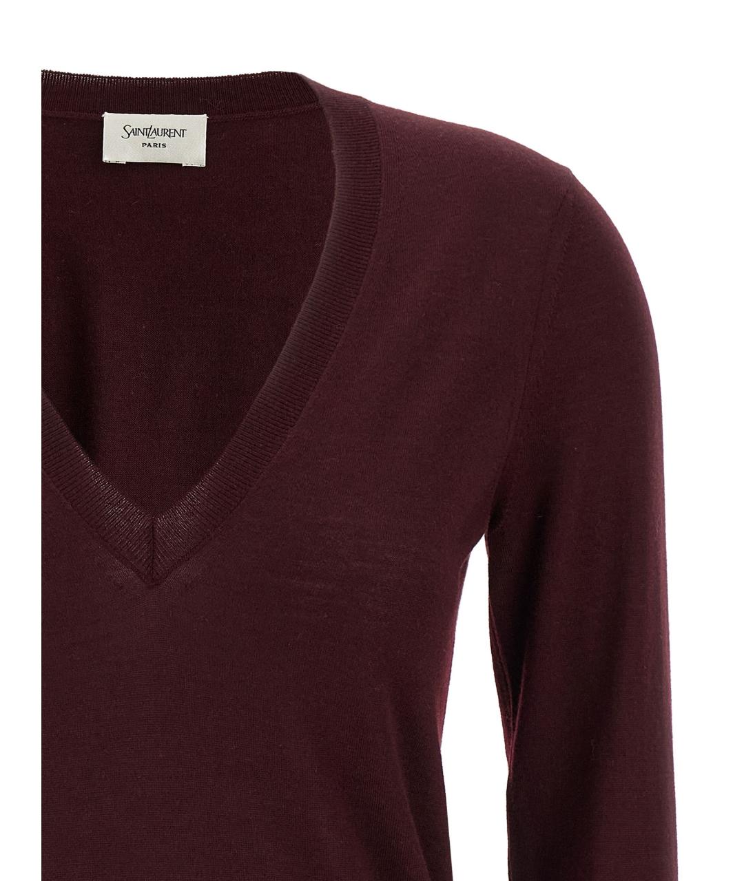 SAINT LAURENT Бордовый шерстяной джемпер / свитер, фото 2