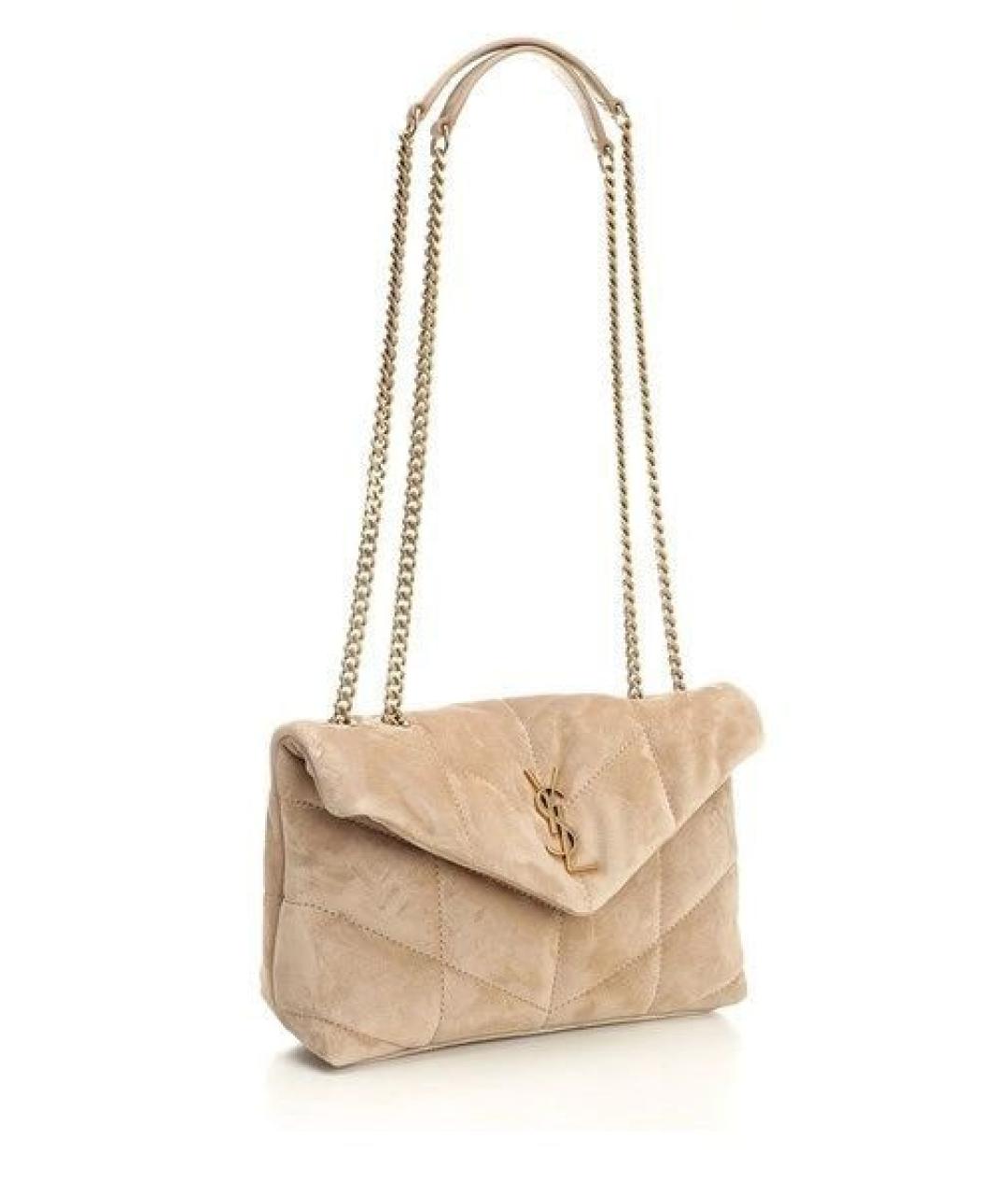 SAINT LAURENT Бежевая кожаная сумка через плечо, фото 2