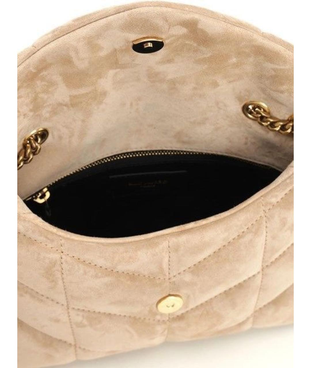 SAINT LAURENT Бежевая кожаная сумка через плечо, фото 4