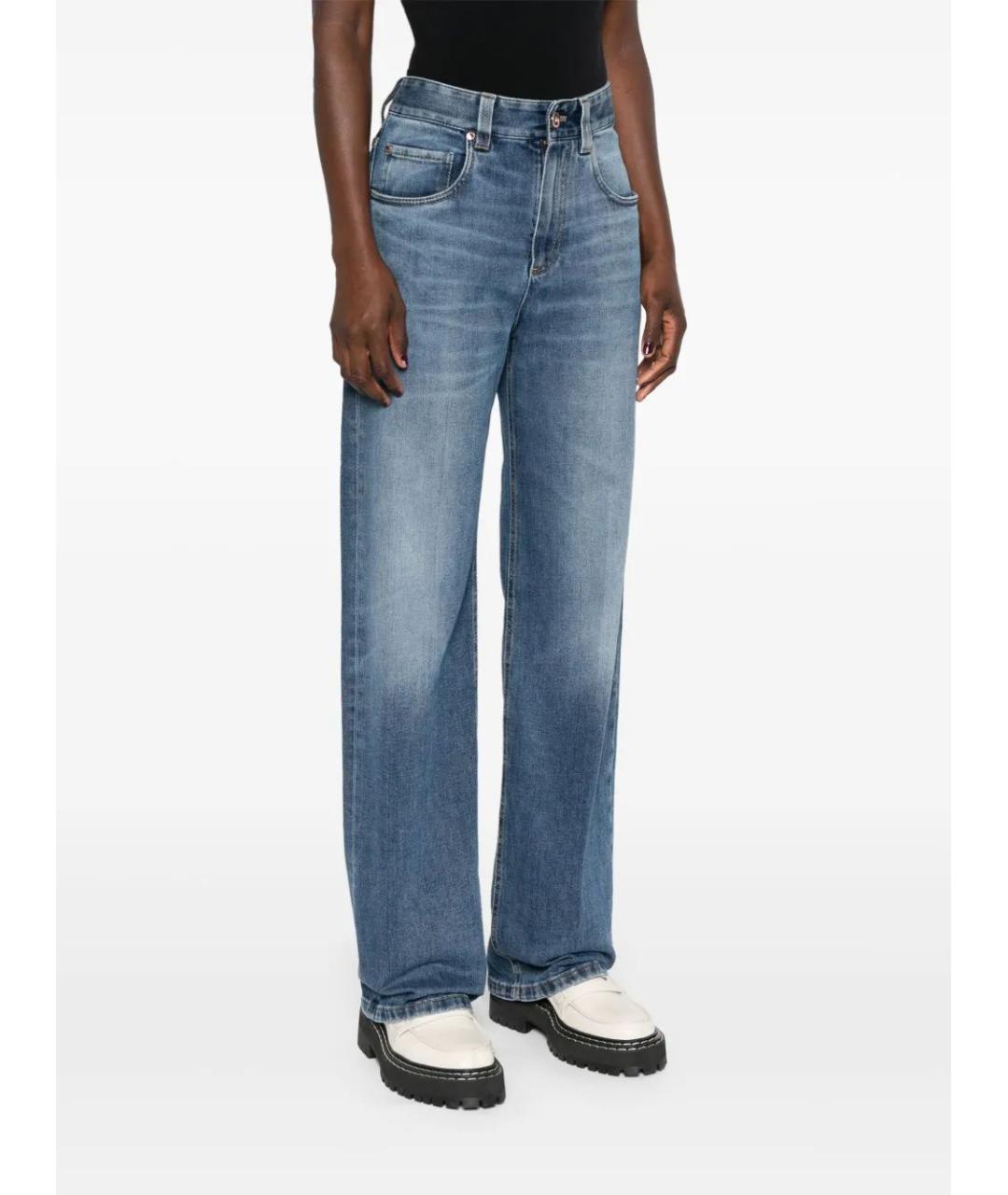 BRUNELLO CUCINELLI Синие хлопковые прямые джинсы, фото 3