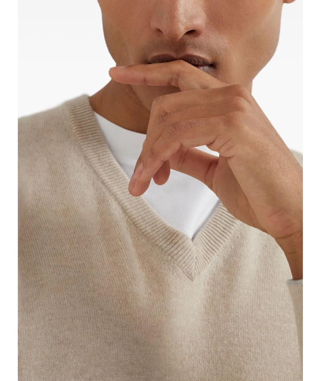 BRUNELLO CUCINELLI Бежевый кашемировый джемпер / свитер, фото 3