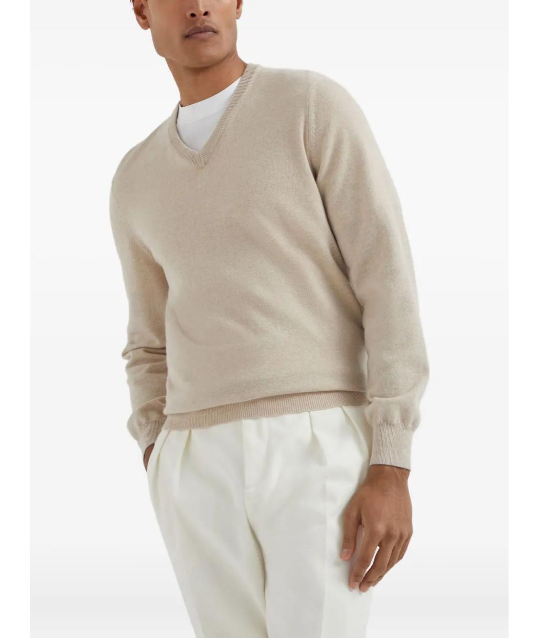 BRUNELLO CUCINELLI Бежевый кашемировый джемпер / свитер, фото 2