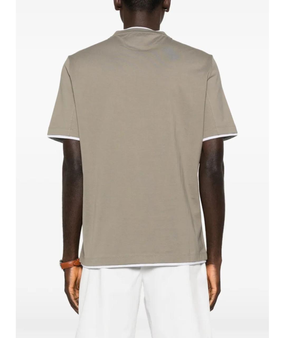BRUNELLO CUCINELLI Бежевая хлопковая футболка, фото 4