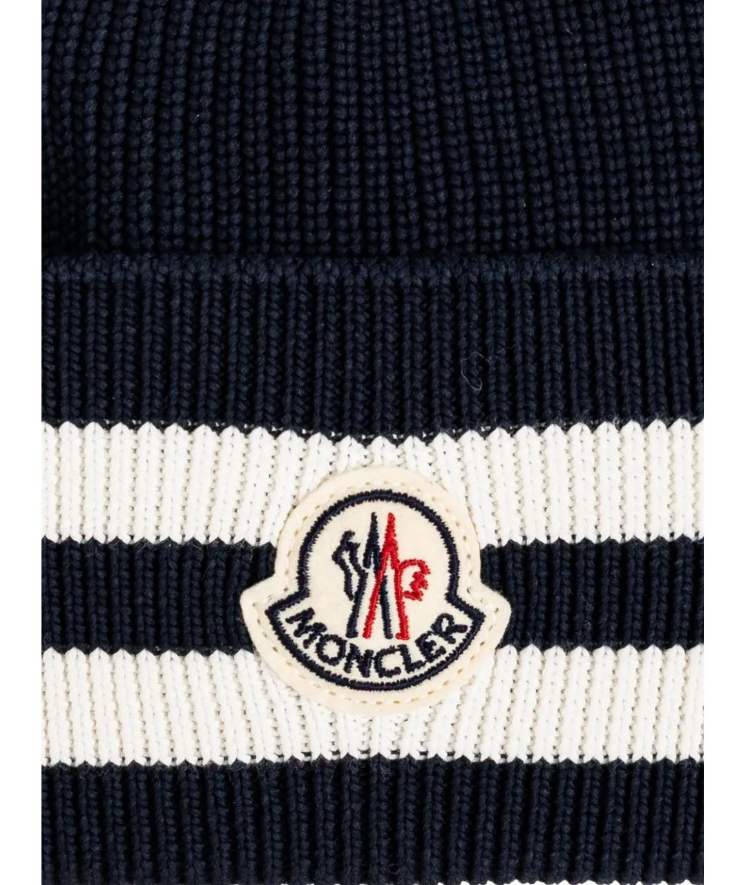 MONCLER Темно-синяя хлопковая шапка, фото 3
