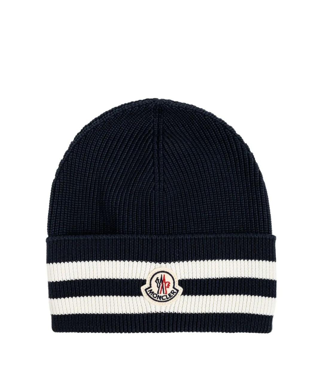 MONCLER Темно-синяя хлопковая шапка, фото 1