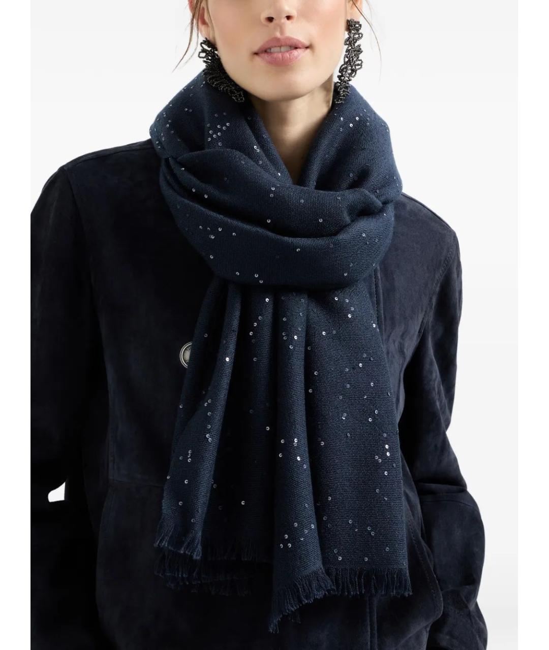 BRUNELLO CUCINELLI Темно-синий кашемировый шарф, фото 4