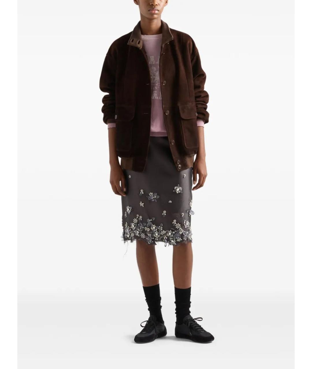 PRADA Серая шелковая юбка мини, фото 2