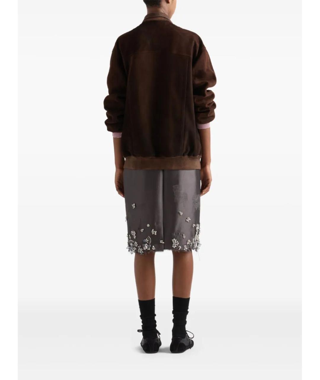 PRADA Серая шелковая юбка мини, фото 3