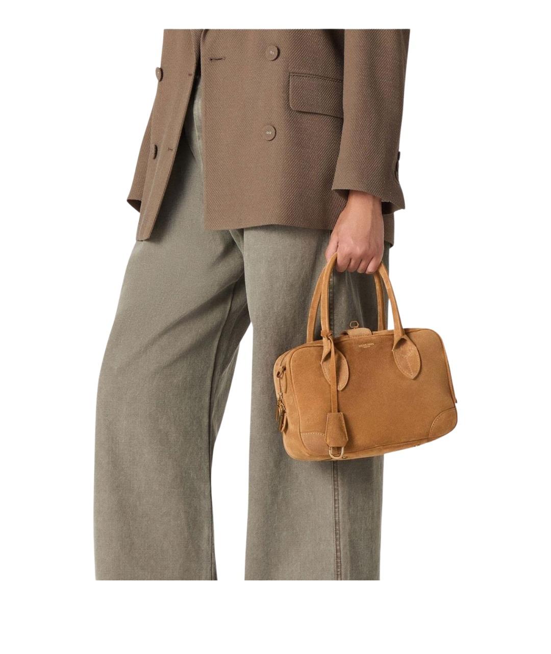 GOLDEN GOOSE DELUXE BRAND Бежевая замшевая сумка с короткими ручками, фото 2