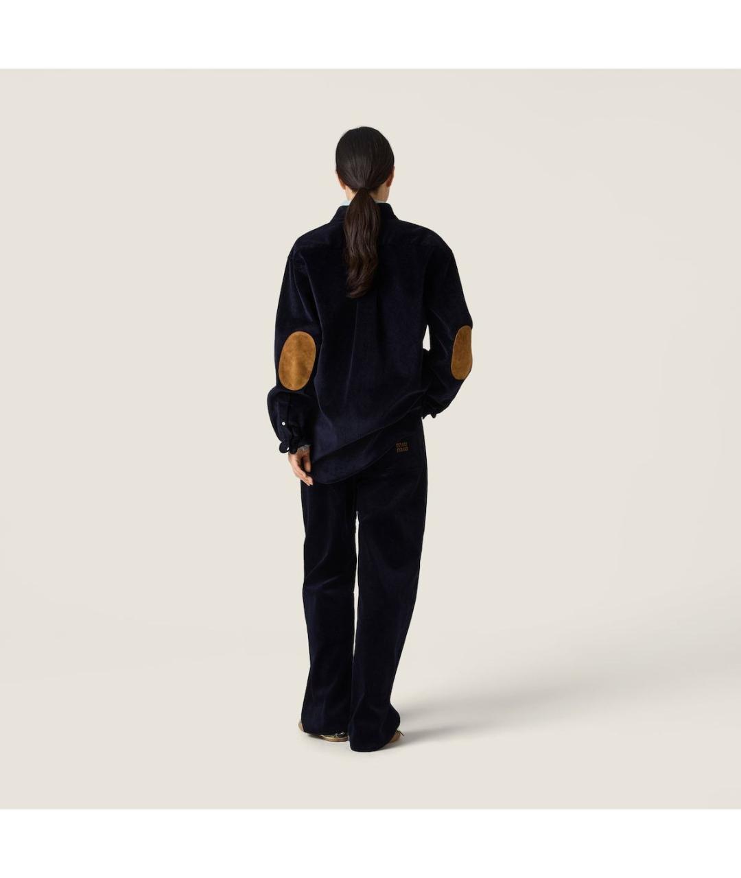 MIU MIU Синие хлопковые прямые брюки, фото 3