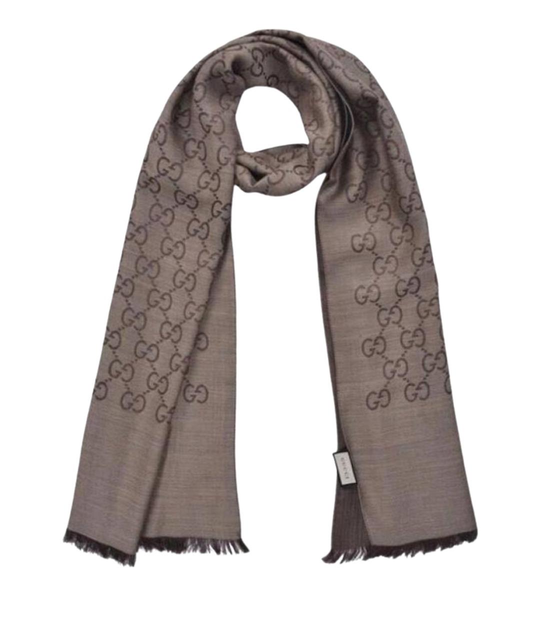 GUCCI Коричневый шерстяной шарф, фото 1