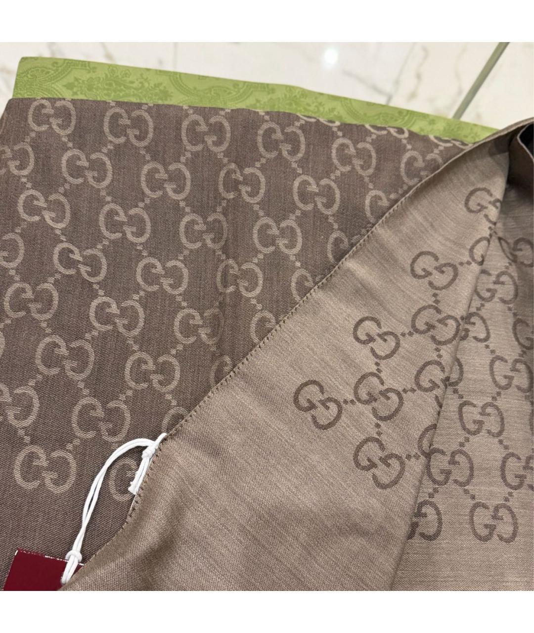 GUCCI Коричневый шерстяной шарф, фото 5