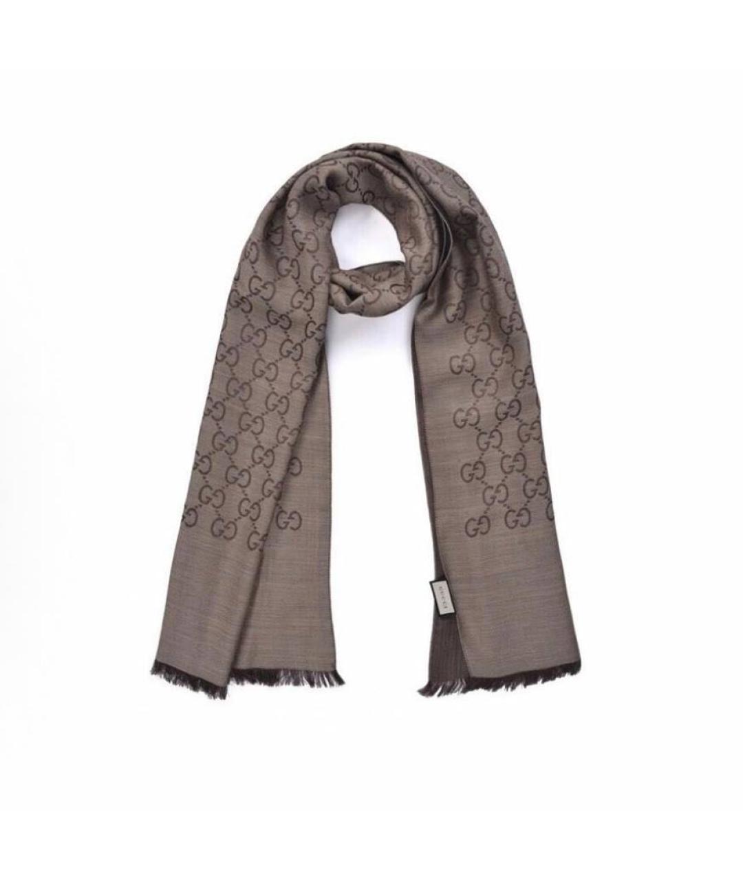 GUCCI Коричневый шерстяной шарф, фото 6