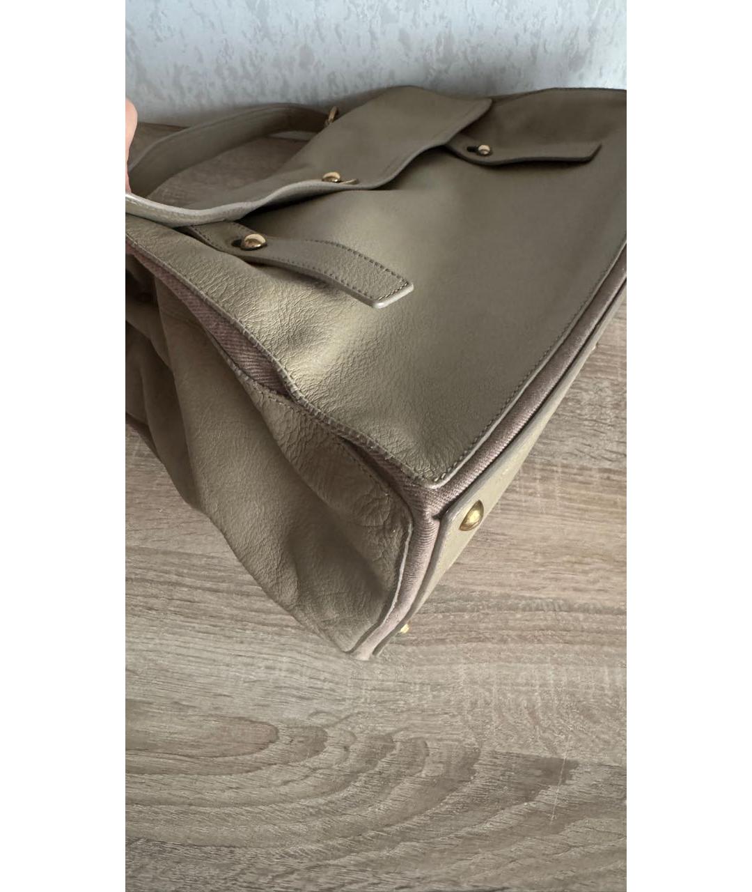 SAINT LAURENT Коричневая кожаная сумка с короткими ручками, фото 4