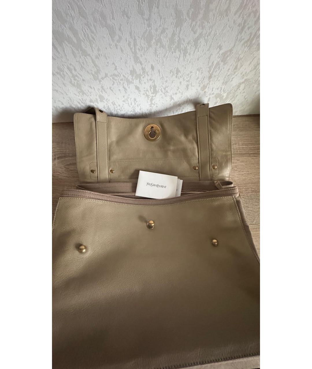SAINT LAURENT Коричневая кожаная сумка с короткими ручками, фото 7