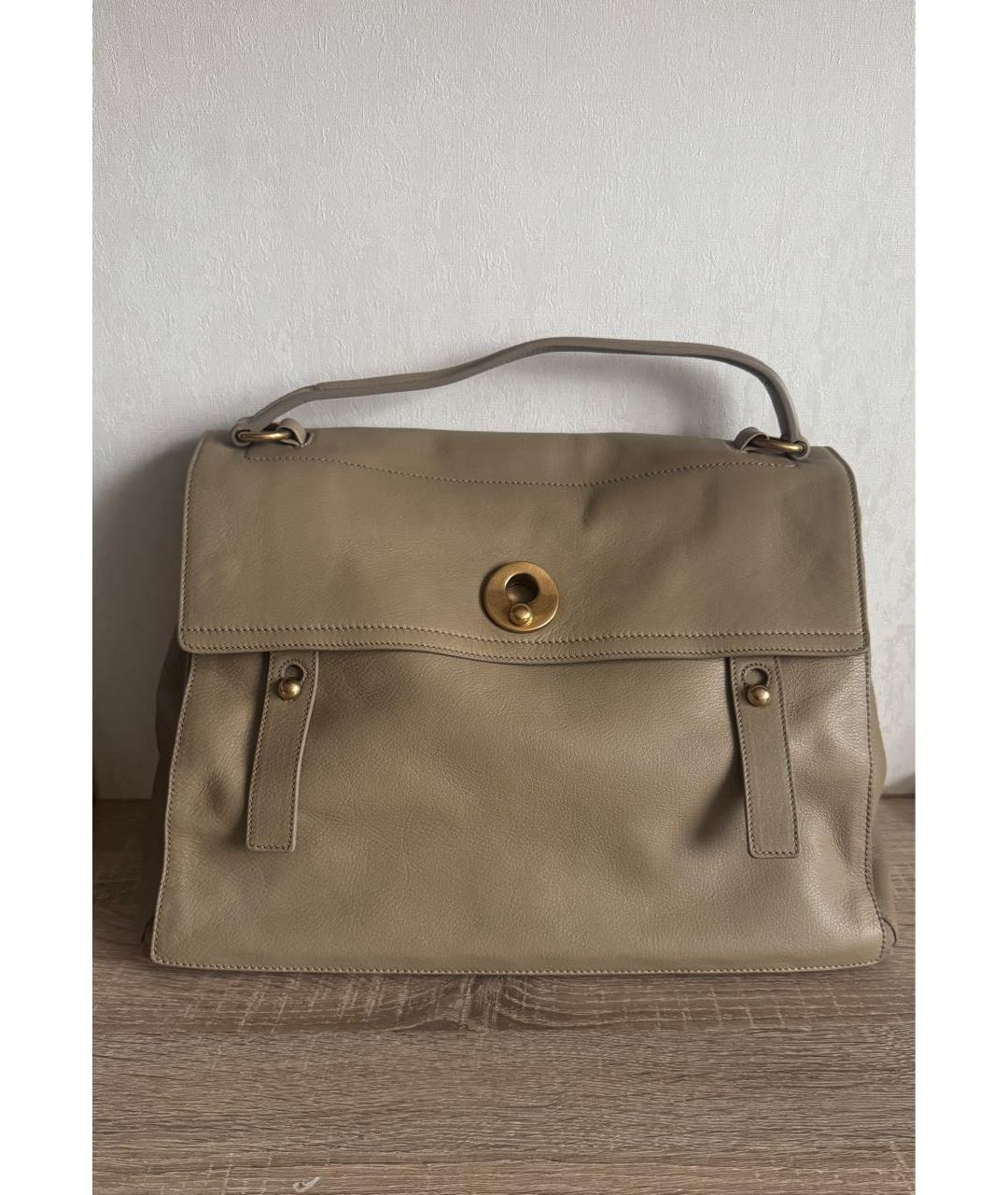 SAINT LAURENT Коричневая кожаная сумка с короткими ручками, фото 9