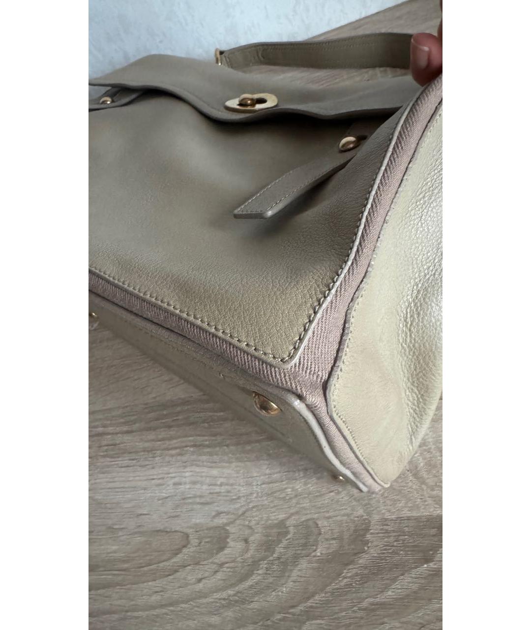 SAINT LAURENT Коричневая кожаная сумка с короткими ручками, фото 3