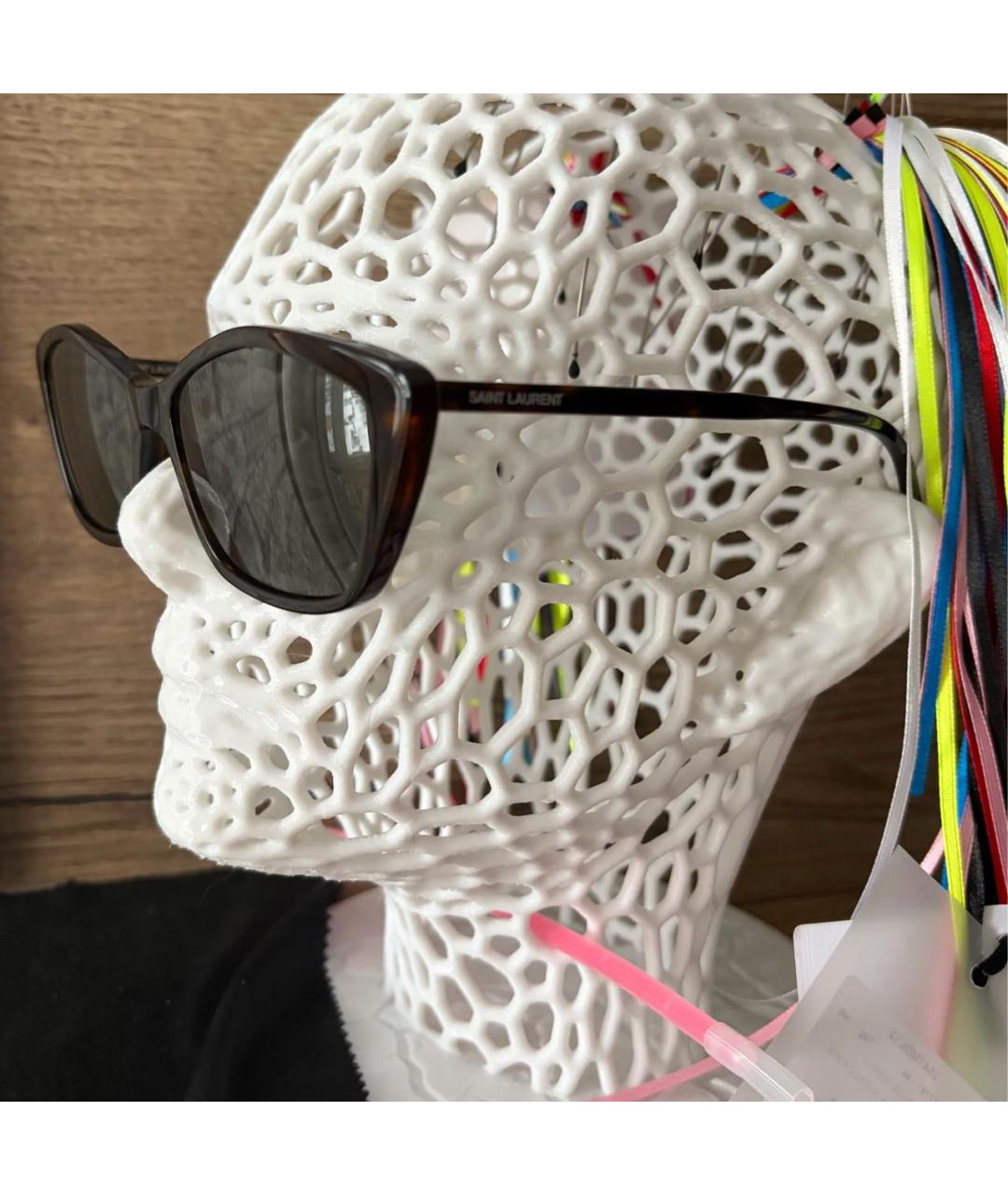 SAINT LAURENT Коричневые пластиковые солнцезащитные очки, фото 4