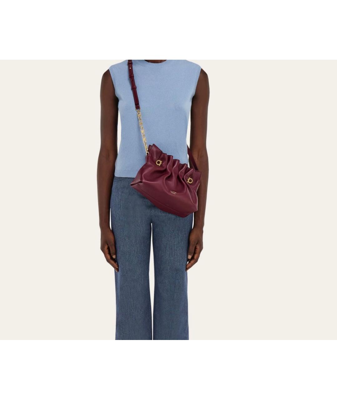 FERRAGAMO Бордовая кожаная сумка с короткими ручками, фото 5
