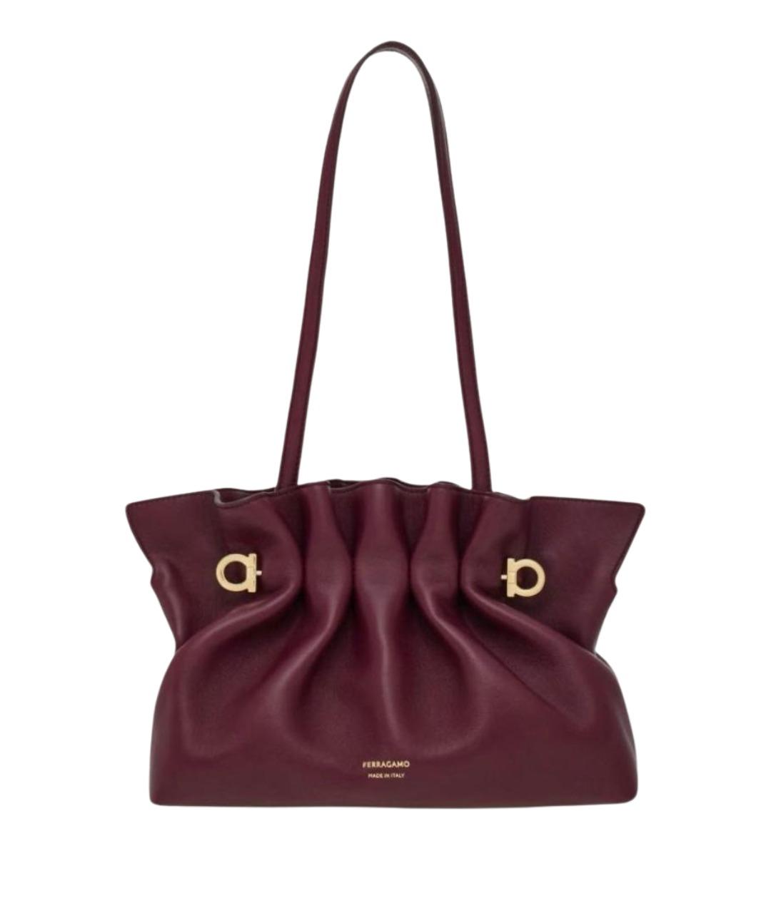 FERRAGAMO Бордовая кожаная сумка с короткими ручками, фото 1