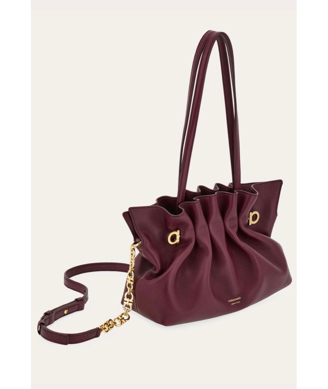 FERRAGAMO Бордовая кожаная сумка с короткими ручками, фото 2