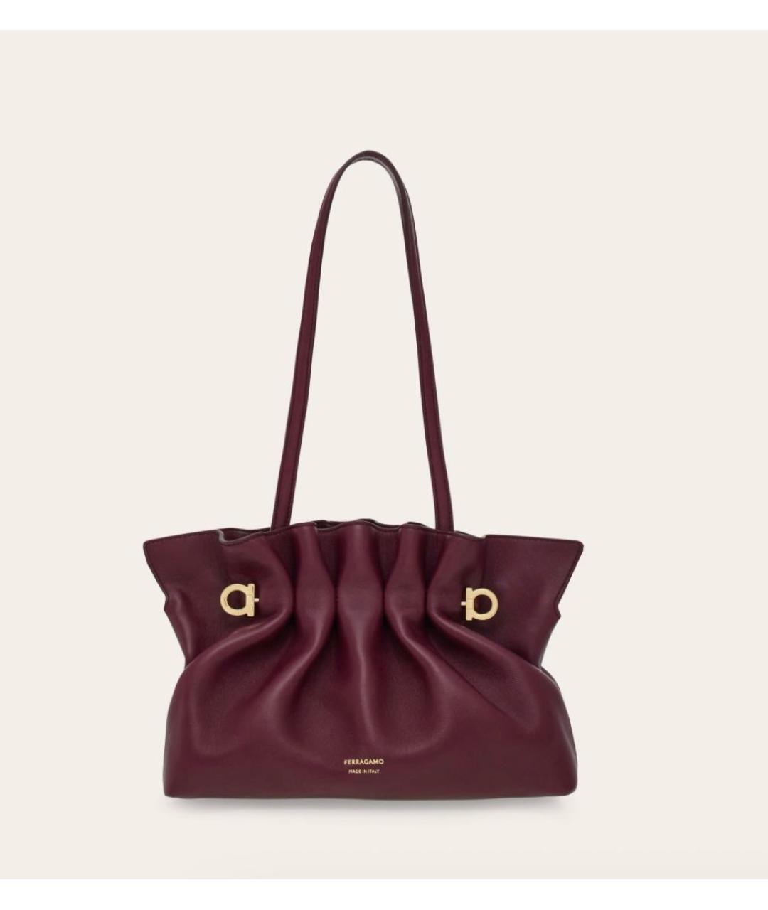 FERRAGAMO Бордовая кожаная сумка с короткими ручками, фото 6