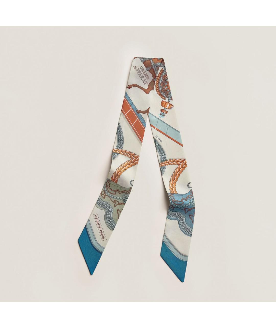 HERMES Голубой шелковый платок, фото 5