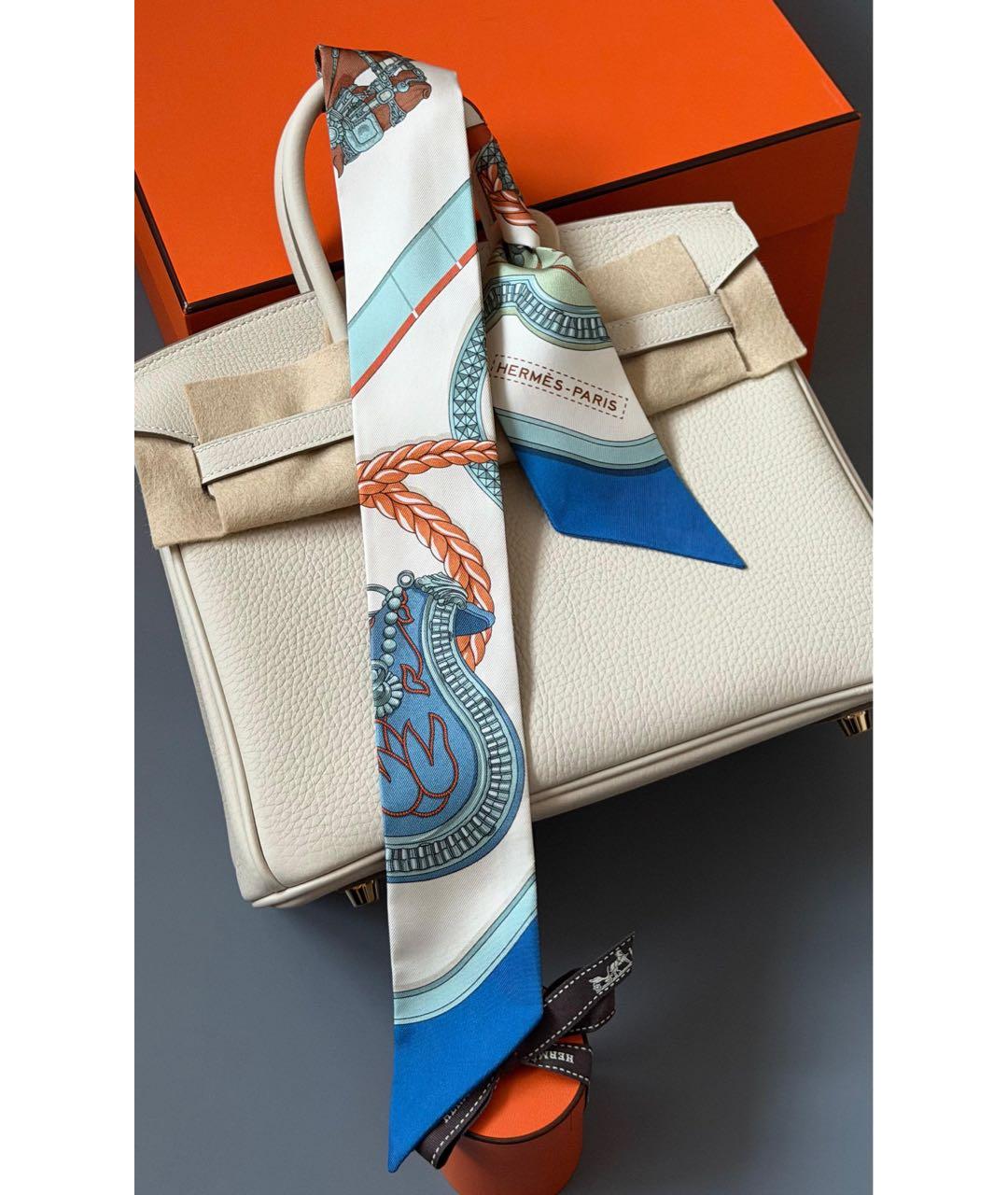 HERMES Голубой шелковый платок, фото 2