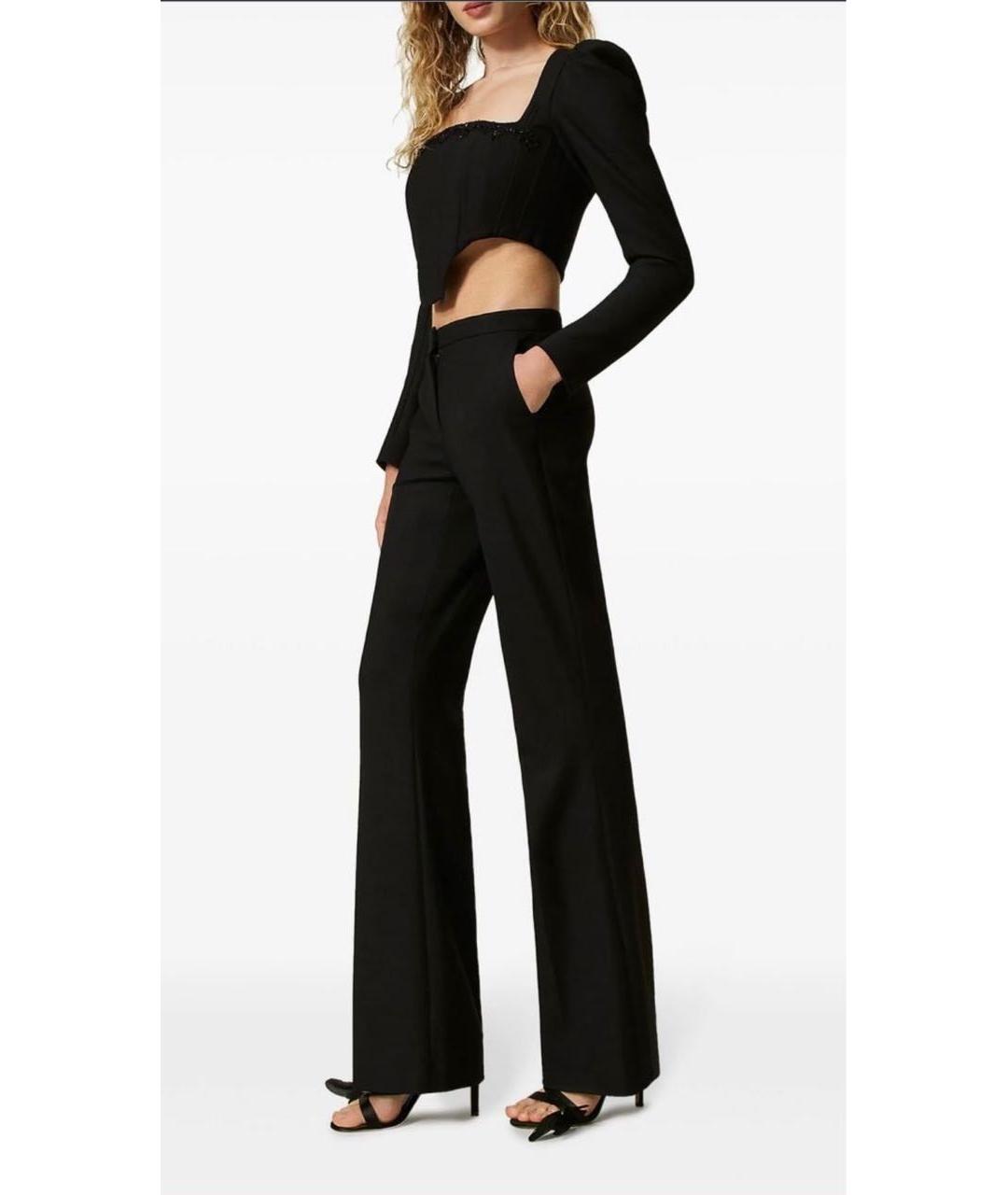 TWIN-SET Черные шерстяные прямые брюки, фото 5