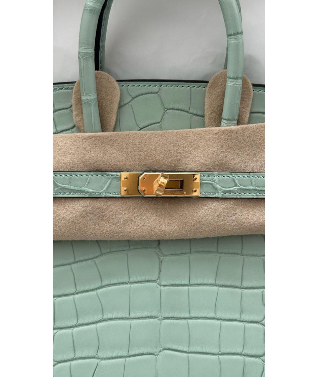 HERMES Бирюзовая сумка с короткими ручками из экзотической кожи, фото 6