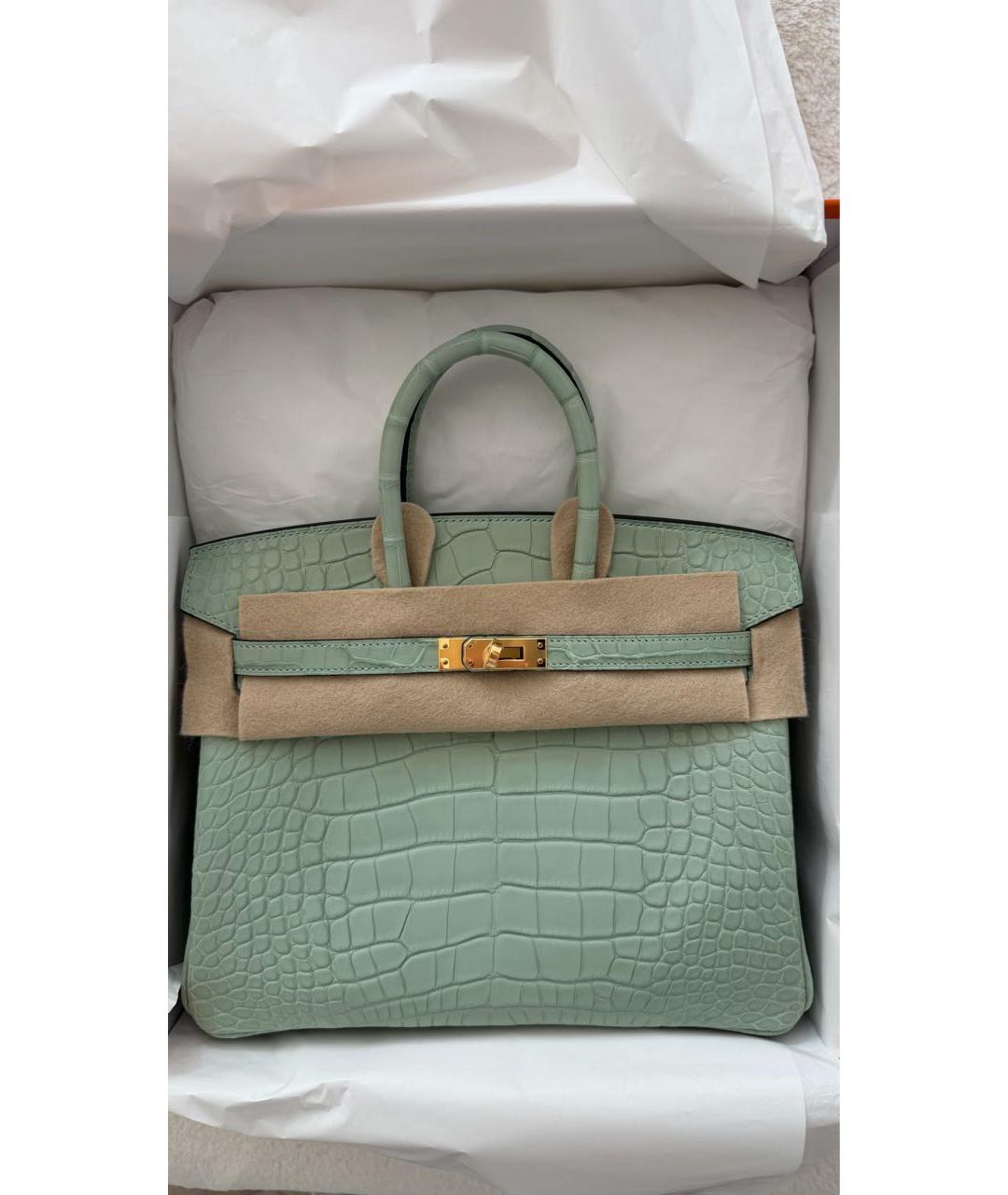 HERMES Бирюзовая сумка с короткими ручками из экзотической кожи, фото 7