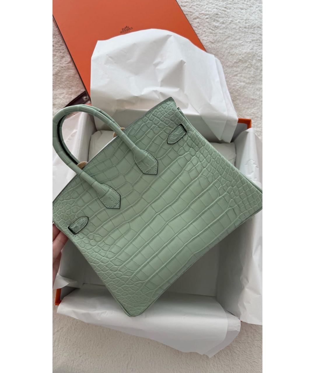 HERMES Бирюзовая сумка с короткими ручками из экзотической кожи, фото 3